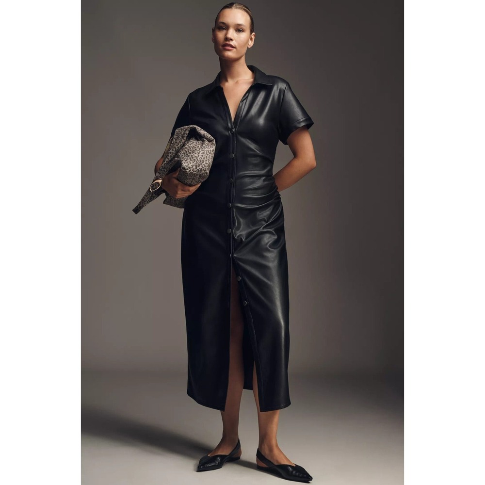 The Greer Faux-Leather Midi Shirt Dress by Pilcro Small Vegan Motto Grunge